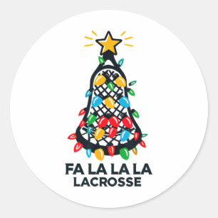 Sticker Rond Fa La Lacrosse Joueuse Noël Arbre Lumières Xma