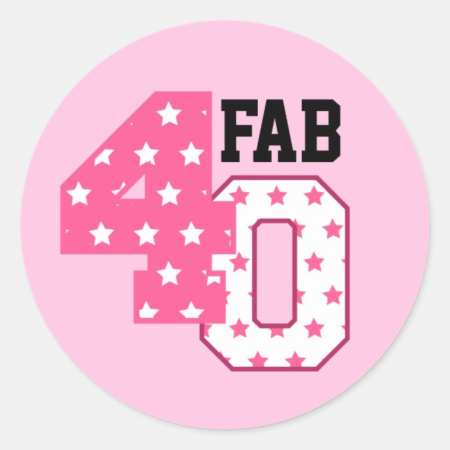 Sticker Rond FAB Quarante-40e anniversaire ROSE et ÉTOILES BLAN (Devant)