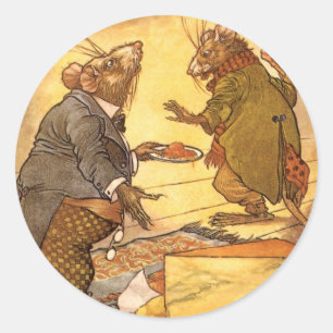 Sticker Rond Fable d'Ésope vintage, Souris des champs, Souris d
