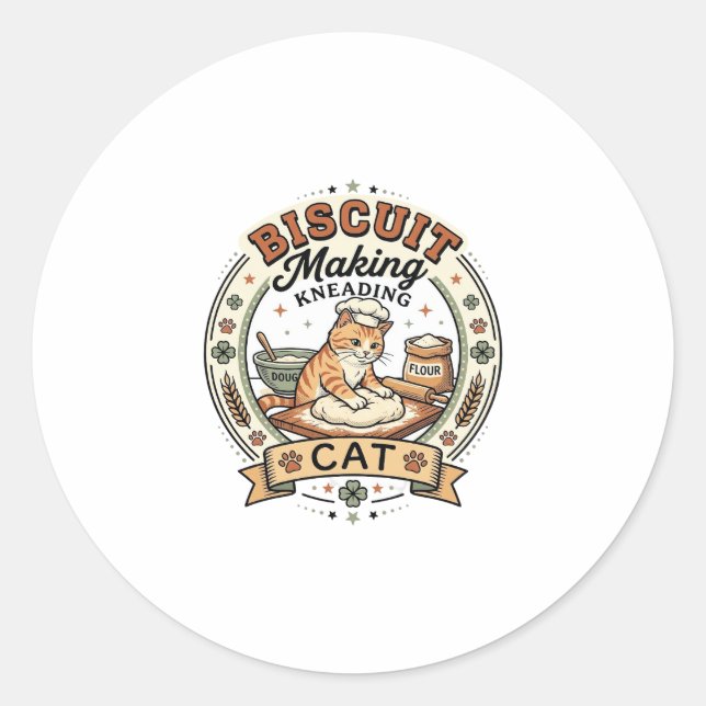 Sticker Rond Fabrication de biscuits Pétrissage Chat Fabricatio (Devant)