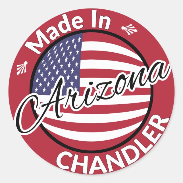 Sticker Rond Fabriqué à Chandler Arizona États-Unis Drapeau (Devant)