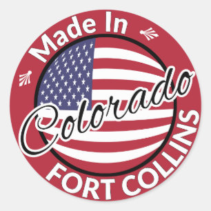 Sticker Rond Fabriqué à Fort Collins Colorado drapeau américain