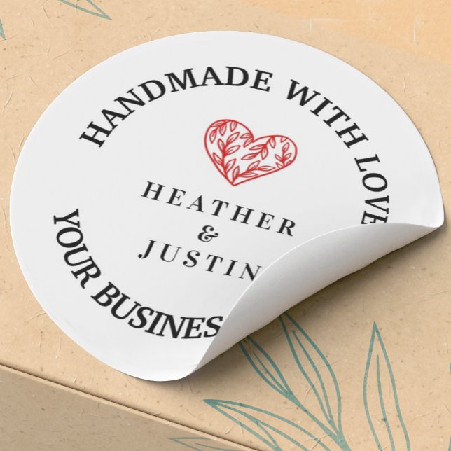 Sticker Rond Fabriqué à la main avec amour coeur floral merci (Créateur téléchargé)