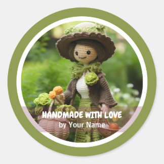 Sticker Rond Fabriqué à la main avec amour Crochet