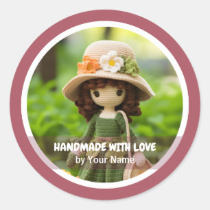 Sticker Rond Fabriqué à la main avec amour Crochet