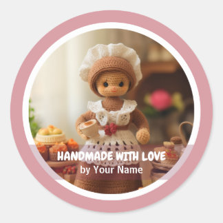 Sticker Rond Fabriqué à la main avec amour cuisine de femme Cro