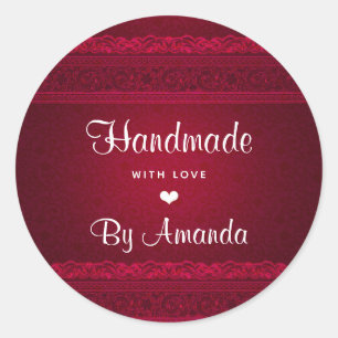 Sticker Rond Fabriqué à la main avec amour Élégant Arrière - pl