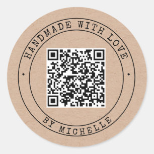 Sticker Rond Fabriqué à la main Avec amour élégant script kraft