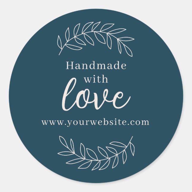 Sticker Rond Fabriqué à la main avec amour essence bleu entrepr (Devant)