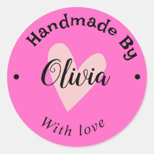 Sticker Rond Fabriqué à la main avec amour nom de coeur URL ter