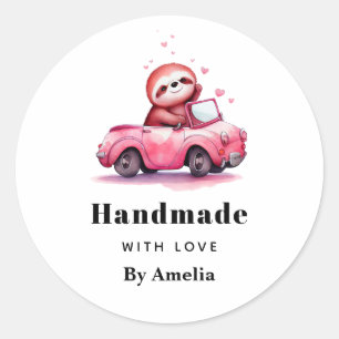Sticker Rond fabriqué à la main avec amour paresseux dans une d