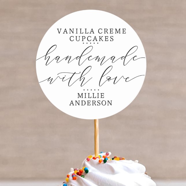 Sticker Rond Fabriqué à la main avec amour Script manuscrit Bus (Créateur téléchargé)