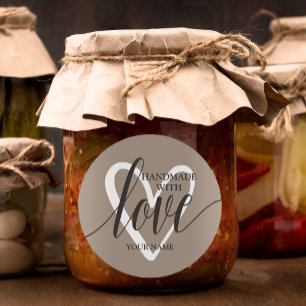 Sticker Rond Fabriqué à la main avec coeur d'amour sur Brown