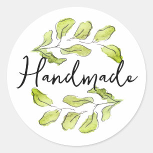 Sticker Rond Fabriqué à la main avec des feuilles d'aquarelle v