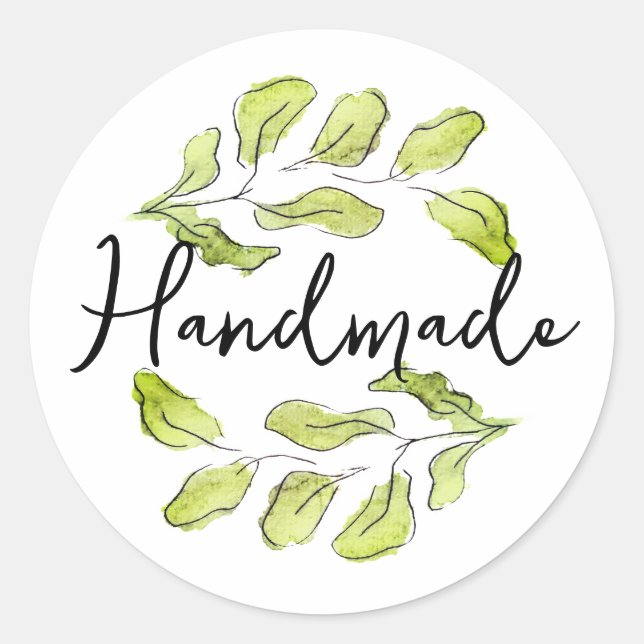 Sticker Rond Fabriqué à la main avec des feuilles d'aquarelle v (Devant)