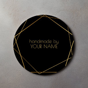 Sticker Rond Fabriqué à la main avec effet géométrique or noir