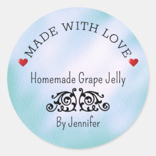 Sticker Rond Fabriqué à la main avec l'amour Jam Coeurs Étiquet