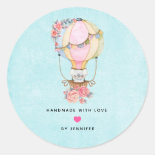 Sticker Rond Fabriqué à la main avec l'amour mignon air chaud A