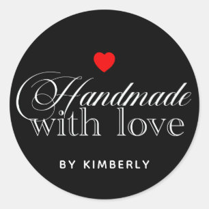 Sticker Rond Fabriqué à la main avec l'amour Noir simple