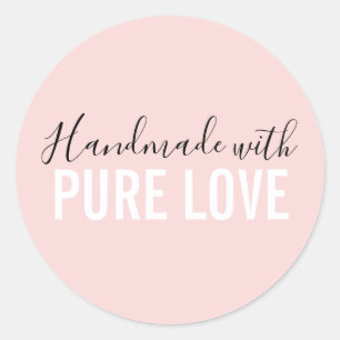 Sticker Rond Fabriqué à la main avec l'amour rose vif script de