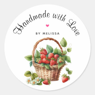 Sticker Rond Fabriqué à la main avec le panier mignonne d'amour