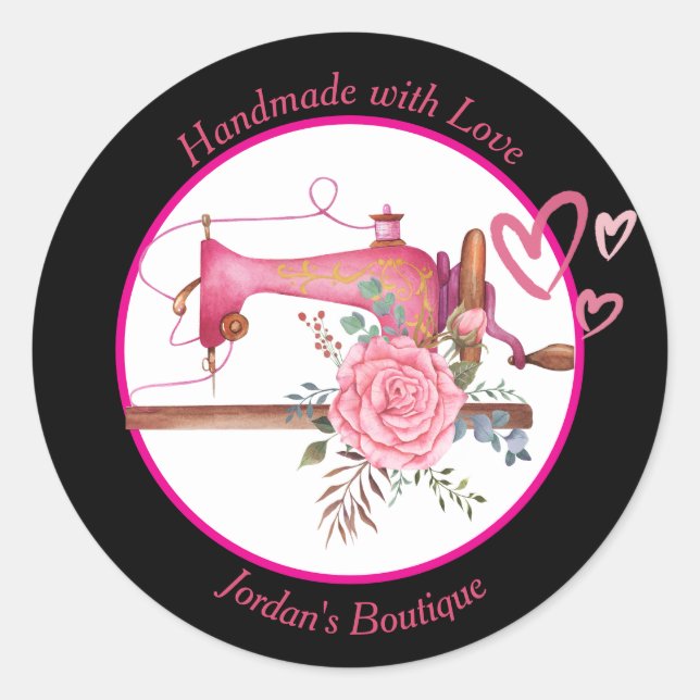 Sticker Rond Fabriqué à la main avec machine à coudre d'amour (Devant)