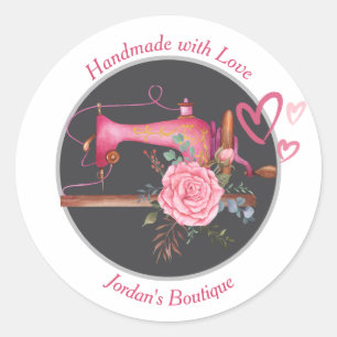 Sticker Rond Fabriqué à la main avec machine à coudre d'amour
