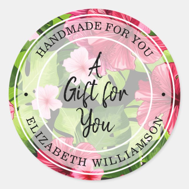 Sticker Rond Fabriqué à la main pour vous Floral (Devant)