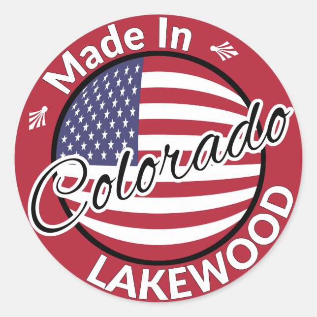 Sticker Rond Fabriqué à Lakewood Colorado drapeau américain (Devant)