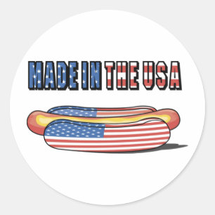 Sticker Rond Fabriqué aux USA Patriotic Hot Dog