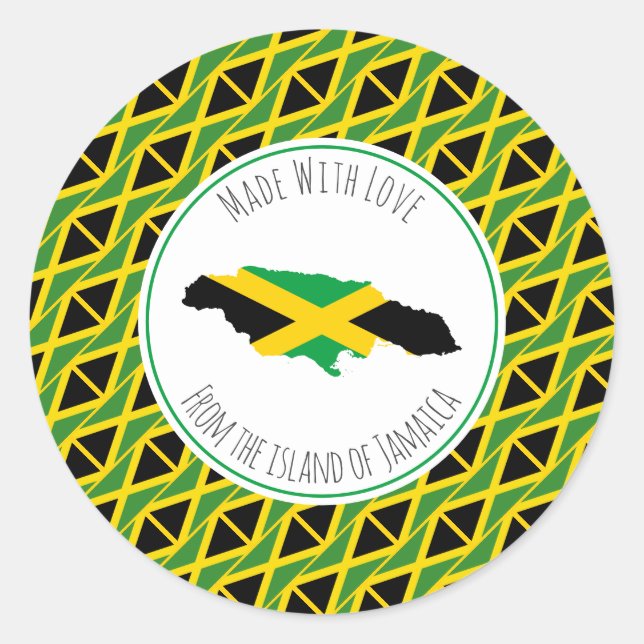 Sticker Rond Fabriqué Avec Amour À Partir Du DRAPEAU JAMAICA (Devant)