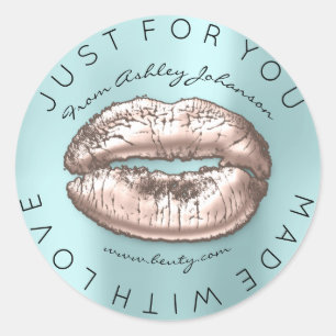 Sticker Rond Fabriqué Avec Amour Blush Kiss Blue Aqua Lips maqu