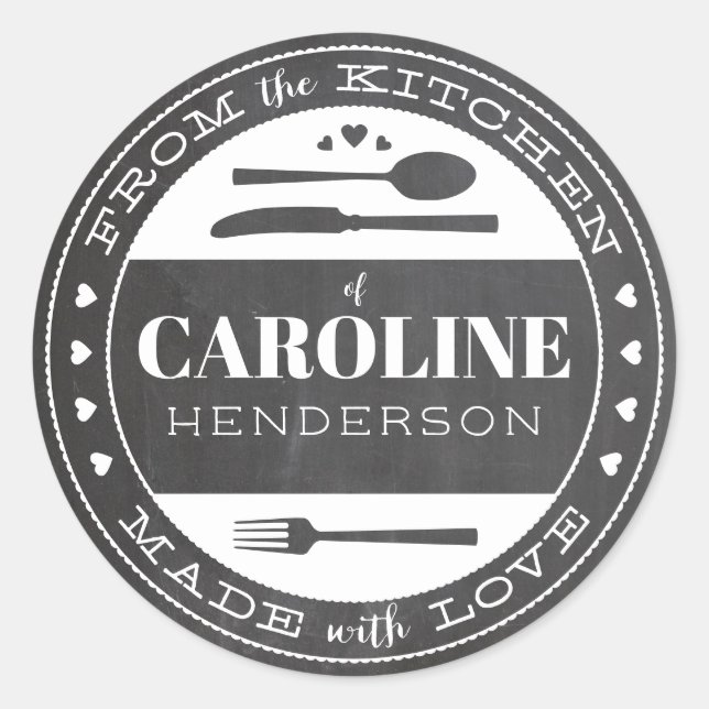 Sticker Rond Fabriqué Avec Amour Chalkboard Alimentation Sticke (Devant)