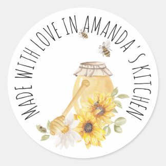 Sticker Rond Fabriqué Avec Amour Chou Jar Floral Classique