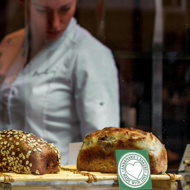 Sticker Rond Fabriqué avec amour Coeur personnalisé Vert maison (Créateur téléchargé)