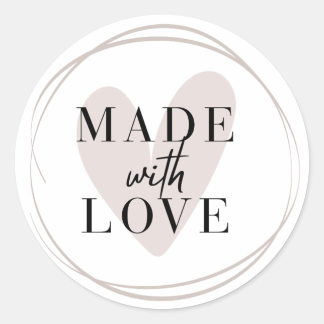 Sticker Rond Fabriqué avec amour Coeur Petite entreprise (Devant)