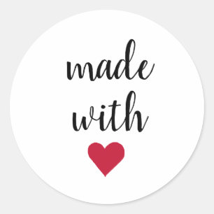 Sticker Rond Fabriqué avec amour Coeur rouge