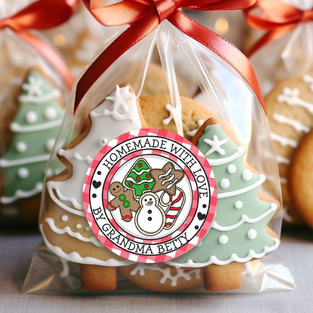 Sticker Rond Fabriqué avec amour, cookies de Noël faits maison (Créateur téléchargé)