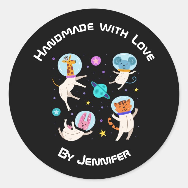 Sticker Rond Fabriqué avec amour - Cute astronaute animal dans  (Devant)
