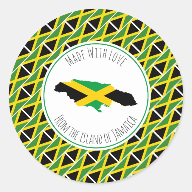 Sticker Rond Fabriqué Avec Amour De JAMAICA FLAG Carte Jamaïcai (Devant)