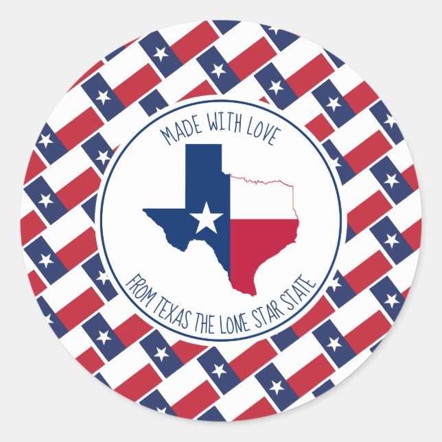 Sticker Rond Fabriqué Avec Amour De TEXAS Texan Flag Map (Devant)
