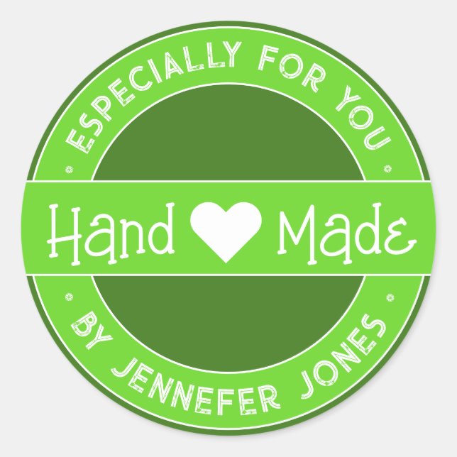 Sticker Rond Fabriqué Avec Amour Et Vert, Particulièrement Pour (Devant)