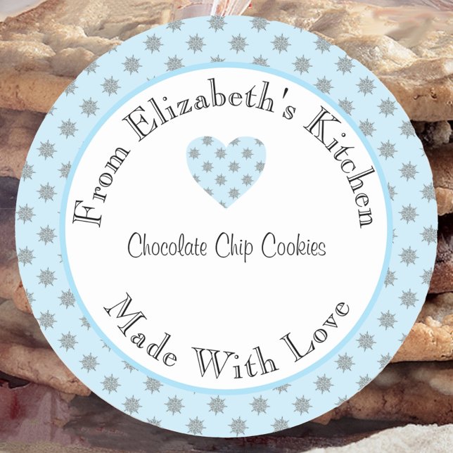 Sticker Rond Fabriqué avec amour Flocons de neige Maison Cadeau (Créateur téléchargé)