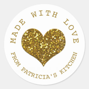 Sticker Rond Fabriqué Avec Amour Gold Parties scintillant Coeur