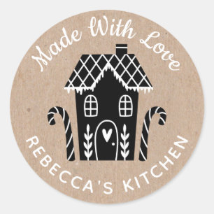 Sticker Rond Fabriqué avec amour Kraft Noël