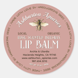 Sticker Rond Fabriqué Avec Amour Local Beeswax Lip Balm Étiquet