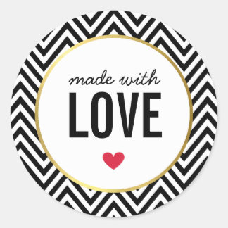 Sticker Rond FABRIQUÉ AVEC AMOUR mignon chevron d'emballage noi