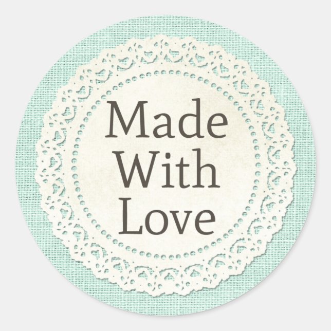 Sticker Rond Fabriqué avec amour napperon de dentelle rustique  (Devant)