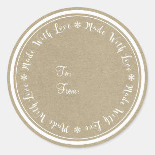 Sticker Rond Fabriqué avec amour Noël Kraft rustique fait main