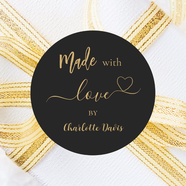 Sticker Rond Fabriqué avec amour nom or noir (Créateur téléchargé)